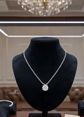 Solid 18k White Gold Solitaire Diamond Necklace, 1.5 Carat