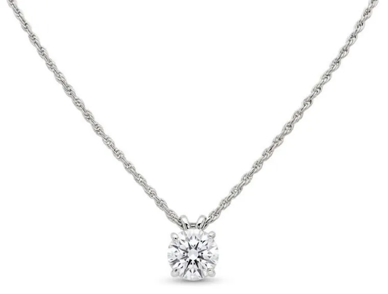 Solid 18k White Gold Solitaire Diamond Necklace, 1.5 Carat