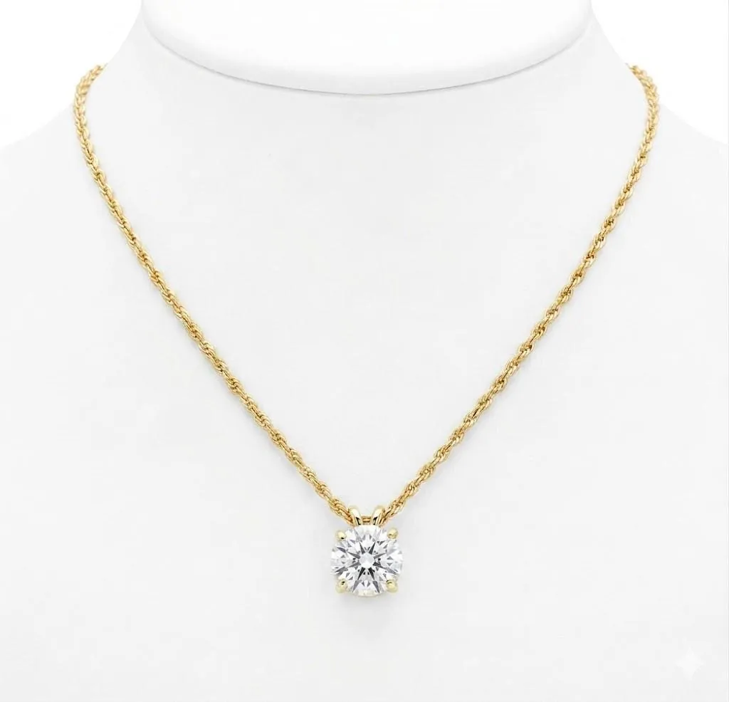 Solid 18k Gold Solitaire Diamond Necklace, 1.5 Carat