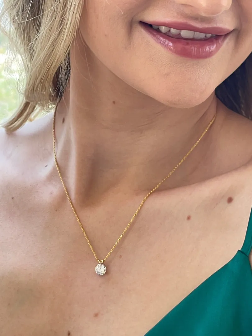 Solid 18k Gold Solitaire Diamond Necklace, 1.5 Carat