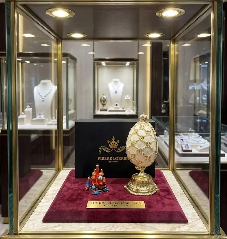 Pierre Lorren Faberge Egg St Petersburg Faberge style egg Home Decor Pure Gold Decor Swarovski Crystal Diamond Handset Birthday Anniversary