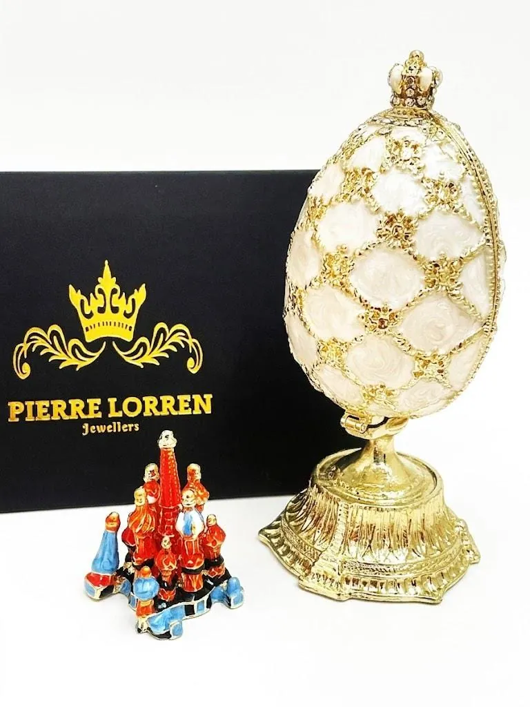 Pierre Lorren Faberge Egg St Petersburg Faberge style egg Home Decor Pure Gold Decor Swarovski Crystal Diamond Handset Birthday Anniversary