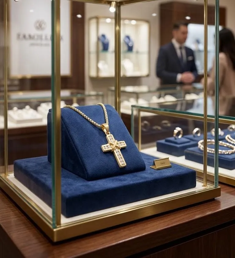 18k Yellow Gold Cross Pendant Solid 18kt GOLD Cross Necklace Christian Mother gift Crucifix Cross for Women Cross for Graduation Daughter