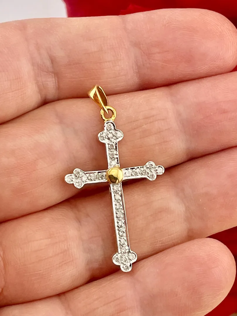 Solid 18k Gold Cross Natural Diamond Cross Pendant Diamond Cross Necklace Christian Mother Gift Crucifix Cross for Mom Cross for Women 1.57