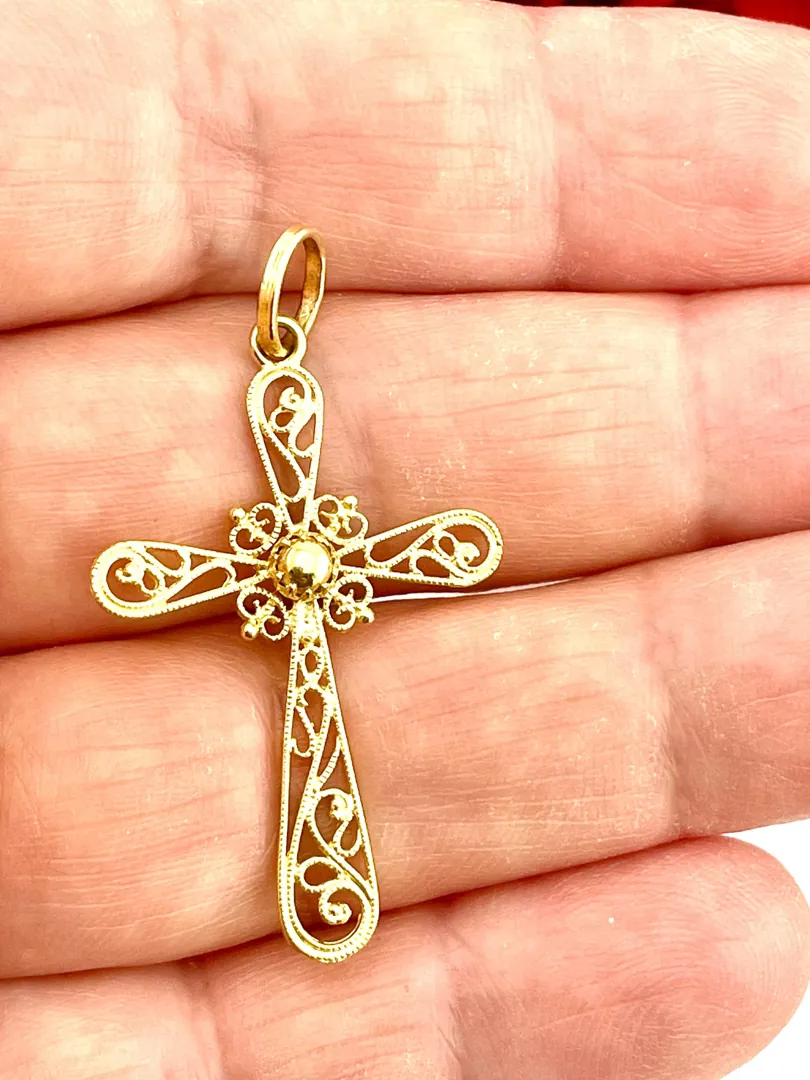 18k Yellow Gold Cross Pendant Solid 18kt GOLD Cross Necklace Christian Mother gift Crucifix Cross for Women Cross for Graduation Daughter