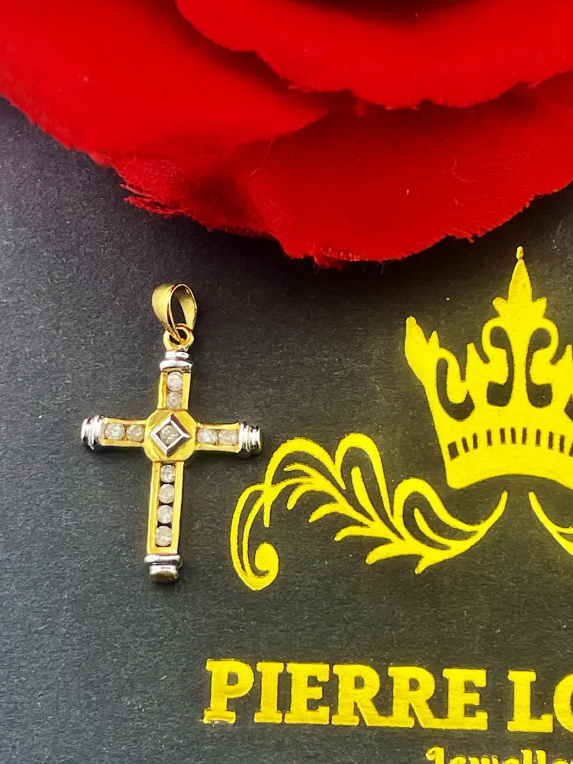 Solid 18k Gold Cross Natural Diamond Cross Pendant Diamond Cross Necklace Christian Mother Gift Crucifix Cross for Mom Cross for Women 1.18