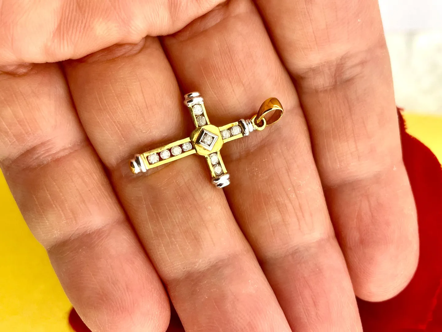 Solid 18k Gold Cross Natural Diamond Cross Pendant Diamond Cross Necklace Christian Mother Gift Crucifix Cross for Mom Cross for Women 1.18