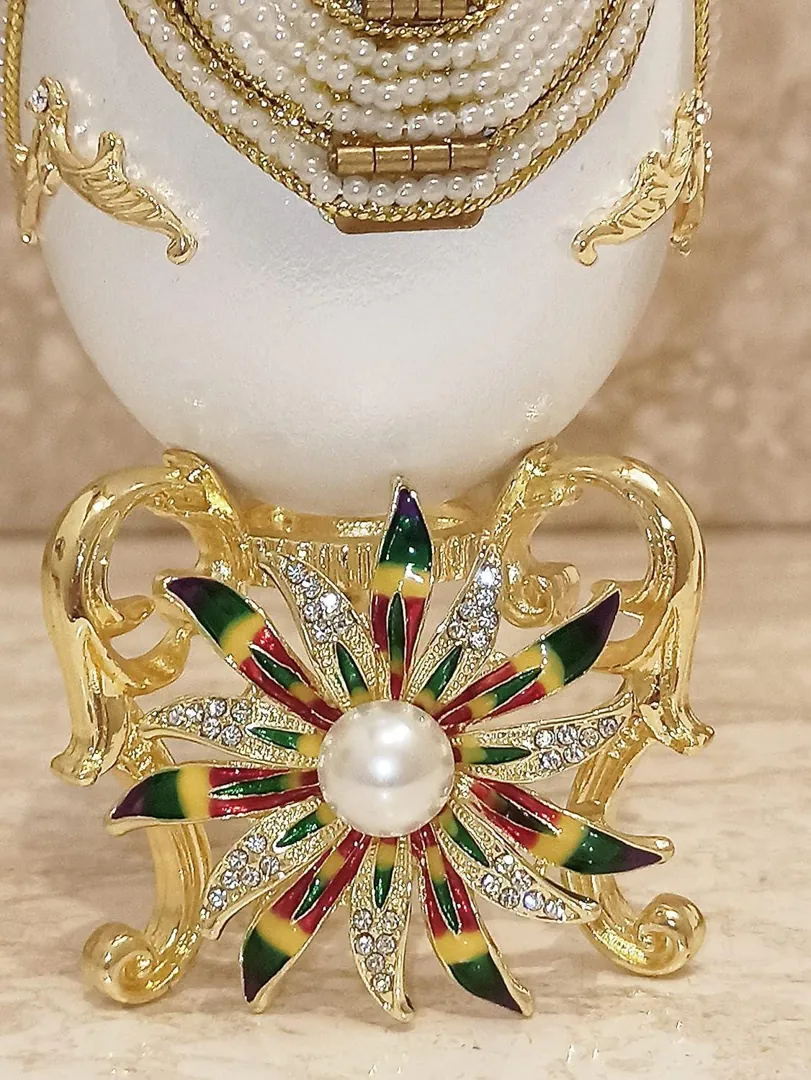 Vintage Chrysanthemum Horse Fabergé Egg Carousel Egg NATURAL Handcarved Egg Pure Gold Swarovski 2001 Wedding Day 25th Anniversary Wife Gift 2001