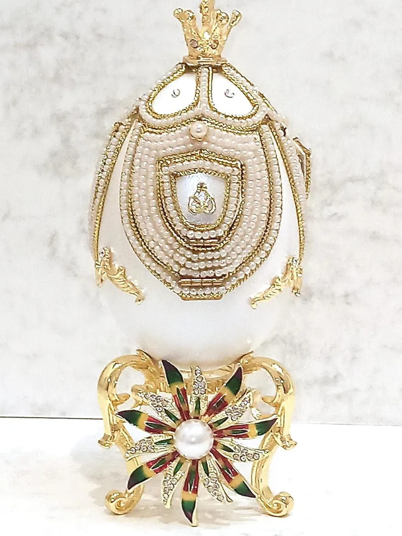 2001 Faberge Egg Music Box Natural Egg Chrysanthemum Fabergé Egg Style + Bracelet 25th Birthday Anniversary Wife Gifts Horse Lover Equestrian