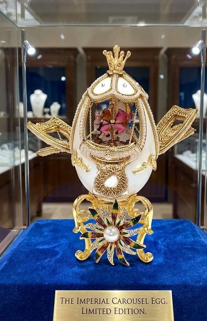 2001 Faberge Egg Music Box Natural Egg Chrysanthemum Fabergé Egg Style + Bracelet 25th Birthday Anniversary Wife Gifts Horse Lover Equestrian