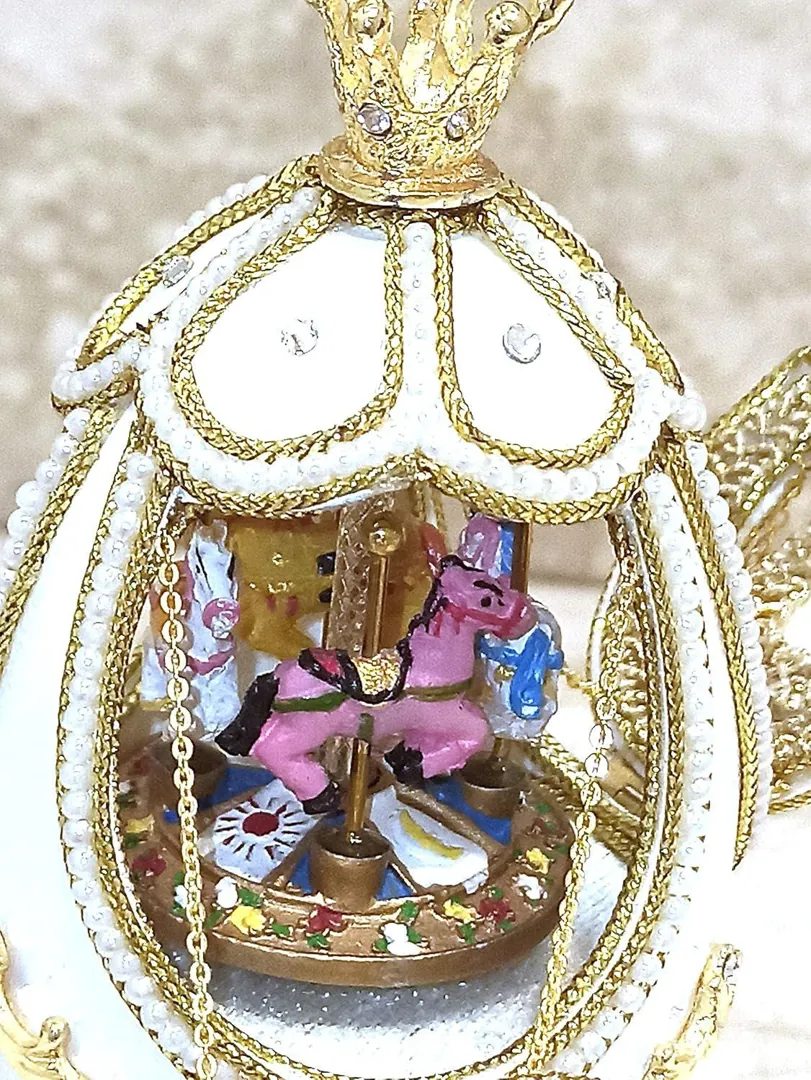 2001 Faberge Egg Music Box Natural Egg Chrysanthemum Fabergé Egg Style + Bracelet 25th Birthday Anniversary Wife Gifts Horse Lover Equestrian