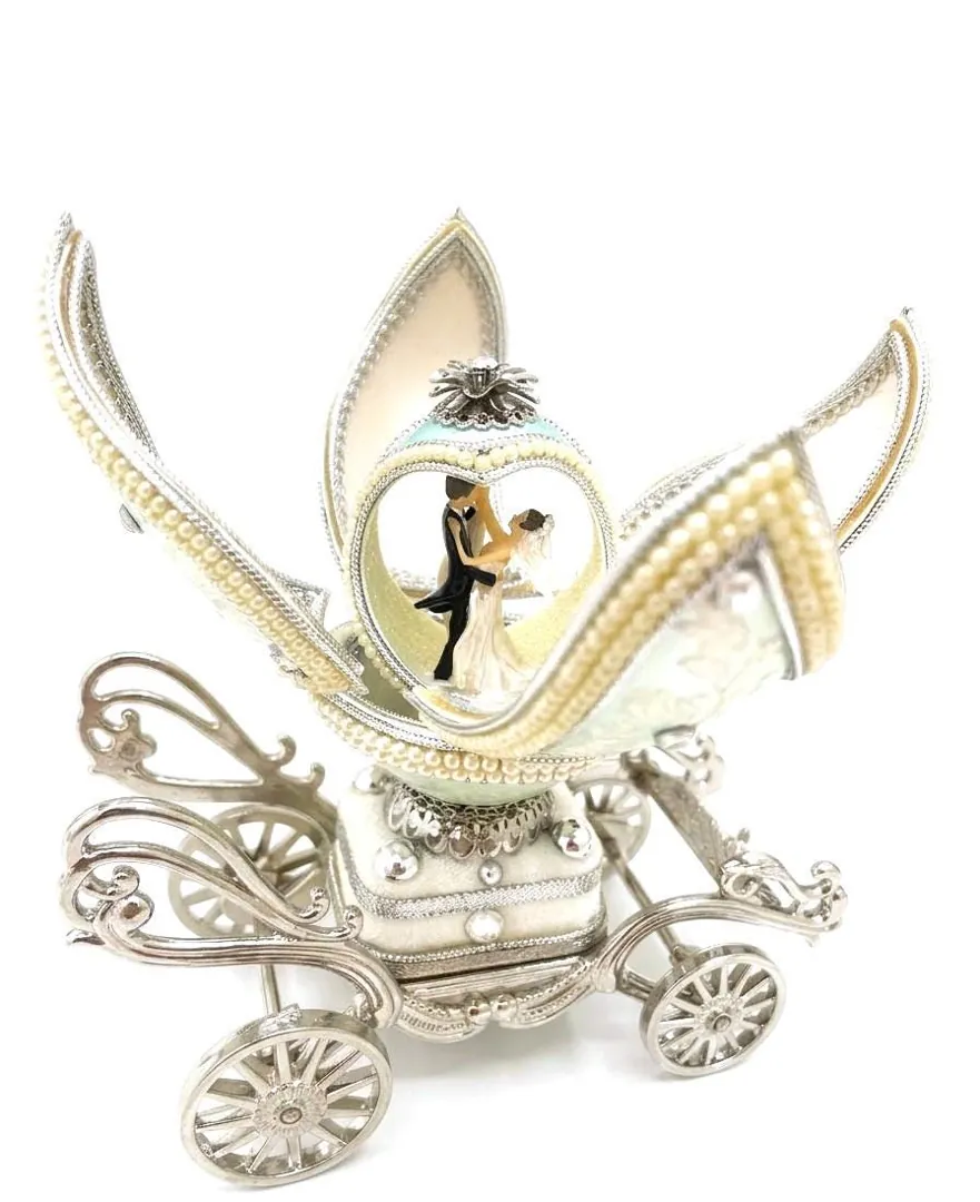 Antique 2011 Fabergé Egg 15th Wedding Anniversary Natural Egg Faberge Music Box & Natural Sapphire Diamond Pendant Necklace