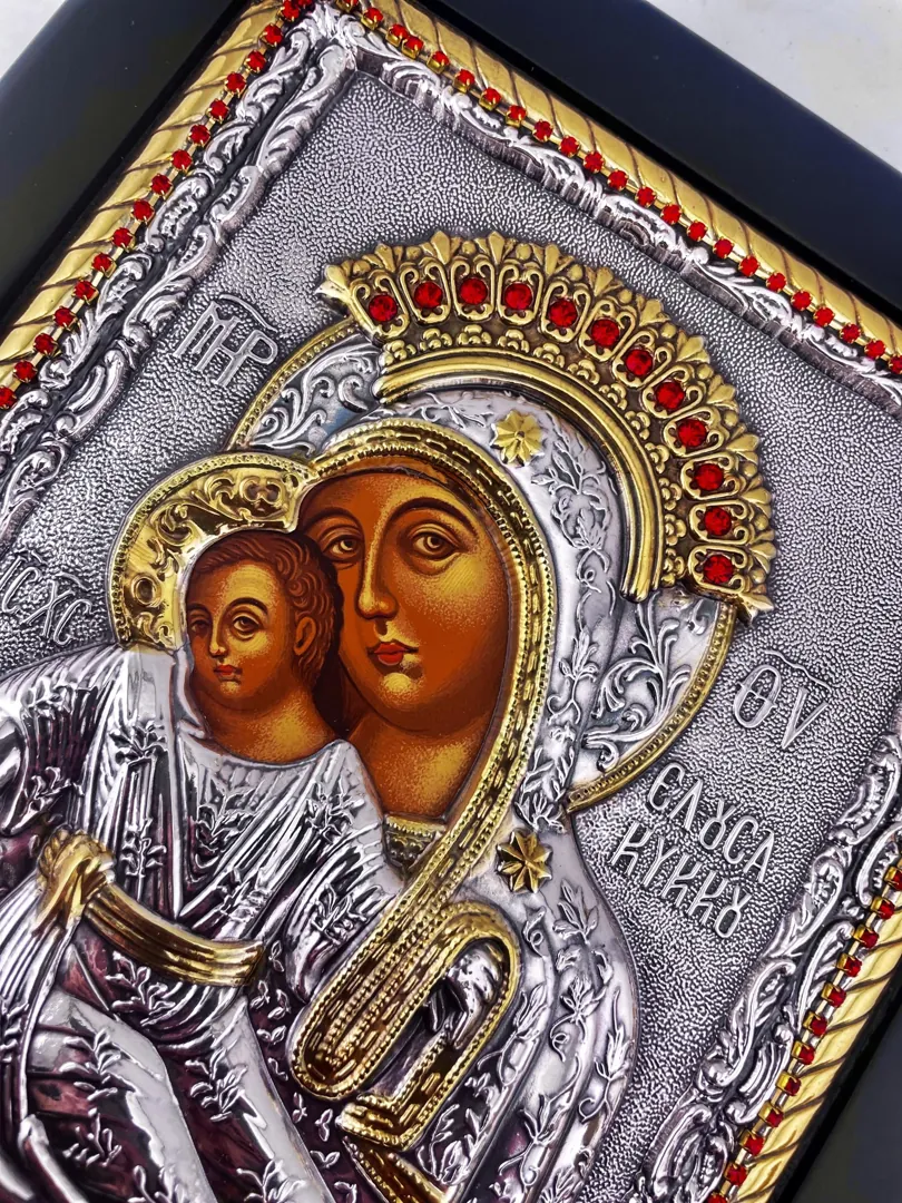 Kykko Virgin Mary Icon Iconostasis Frame, Religious Home Wall Art Gift - Orthodox Wall Wood Icon - Wedding Gift Mother to Daughter.