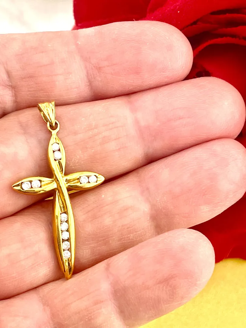 Solid 18kt gold cross with natural diamonds, designed as a cross pendant and necklace. An ideal Christian Mother's Day gift, this crucifix cross is perfect for moms and women.