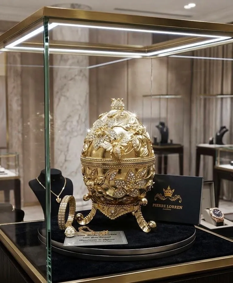 XL Handmade Faberge Egg Style Trinket Box & Faberge Egg Necklace 18k Gold Vermeil, Gold Pomegranate Easter Abundance Gift, Mother's Day, 7