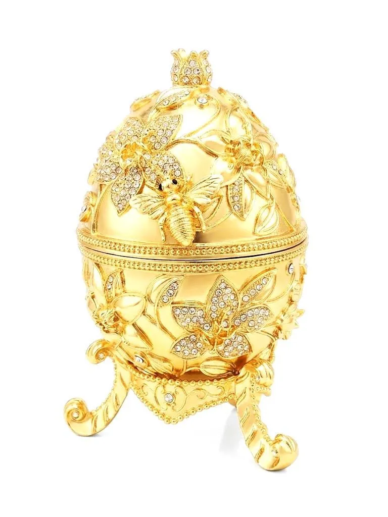 XL Handmade Faberge Egg Style Trinket Box & Faberge Egg Necklace 18k Gold Vermeil, Gold Pomegranate Easter Abundance Gift, Mother's Day, 7