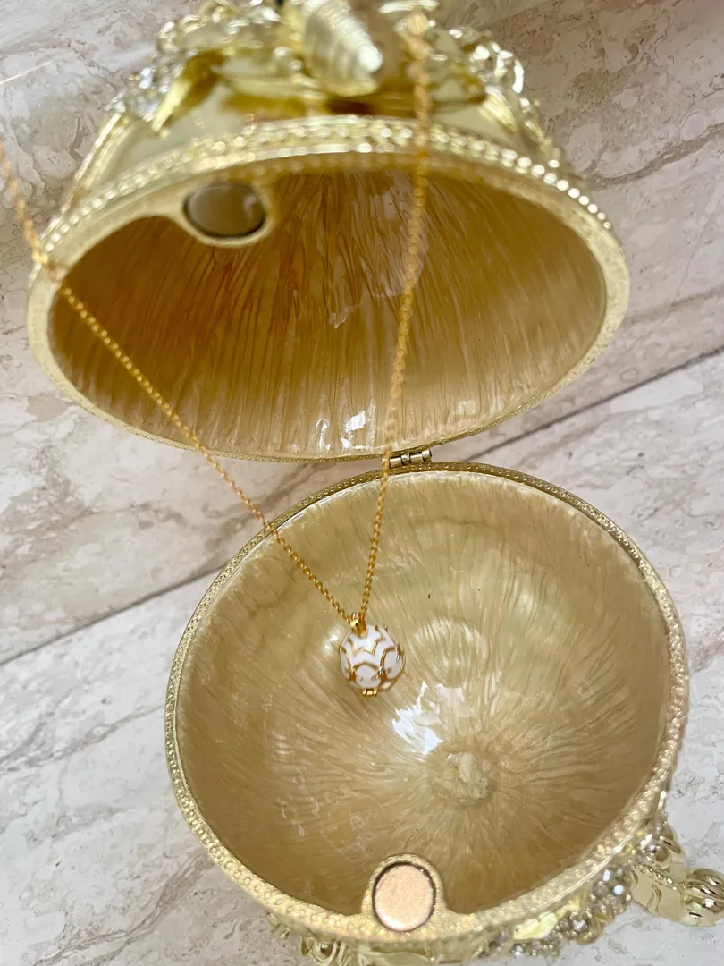 XL Handmade Faberge Egg Style Trinket Box & Faberge Egg Necklace 18k Gold Vermeil, Gold Pomegranate Easter Abundance Gift, Mother's Day, 7