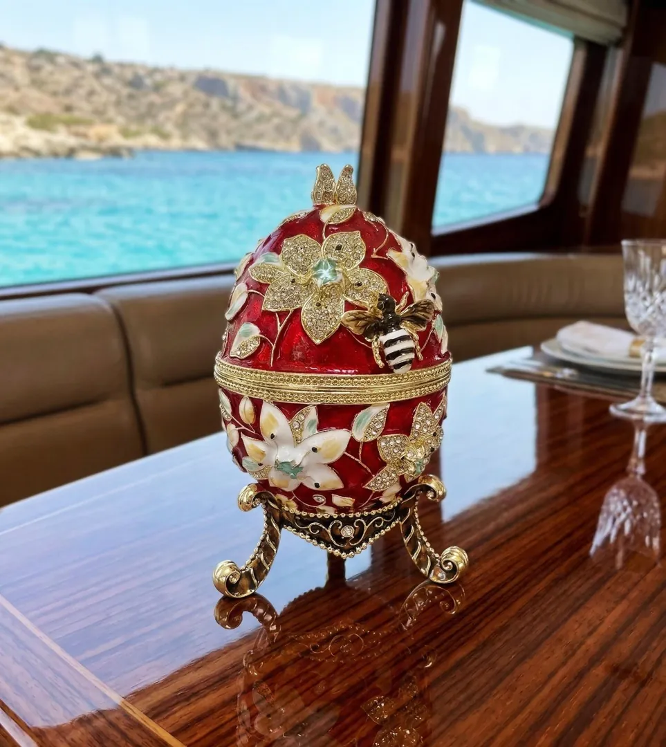 X Large Handmade Faberge Egg Style Trinket Box & Faberge Egg Necklace 18k Gold Vermeil, Pomegranate Easter Abundance Gift for Mother's Day 7