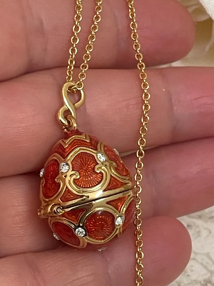 Unique Fabergé Egg Necklace Jewelry: Austrian Crystal Diamond Fabergé Egg Pendant Handmade Jewelry 18k Silver Jewelry by Pierre Lorren.