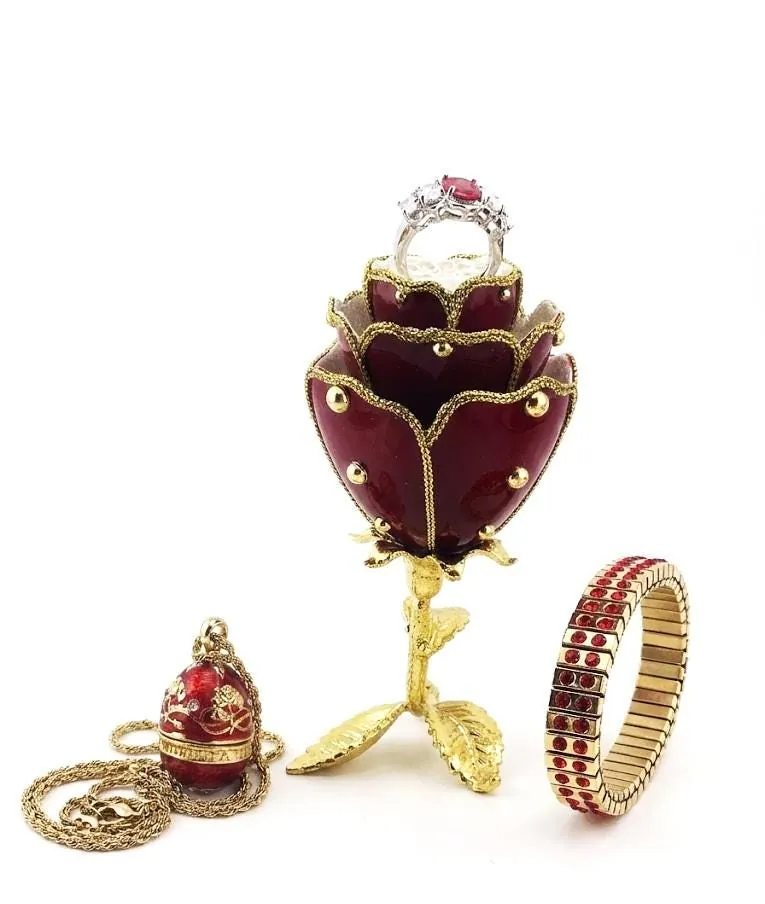 1980 One of a Kind Faberge Egg Ring Holder Faberge Style Egg - Faberge Pendant Necklace Set 18th Birthday Anniversary Gift Faberge Love Rose