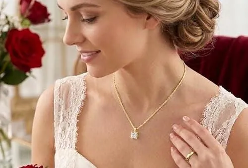 Solid 18k Yellow Gold Square Diamond Necklace. Solitaire Diamond Pendant on Rope Chain. Square Shape Diamond Necklace for Anniversary or Birthday. 1.5 ct.