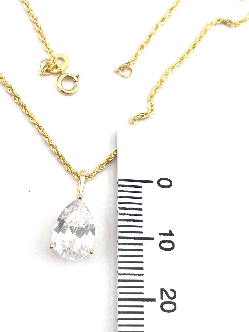 Solid 18k Yellow Gold Tear Drop Diamond Necklace, Solitaire Diamond Necklace, Solid 18kt Gold Rope Chain, 1.65 carat.