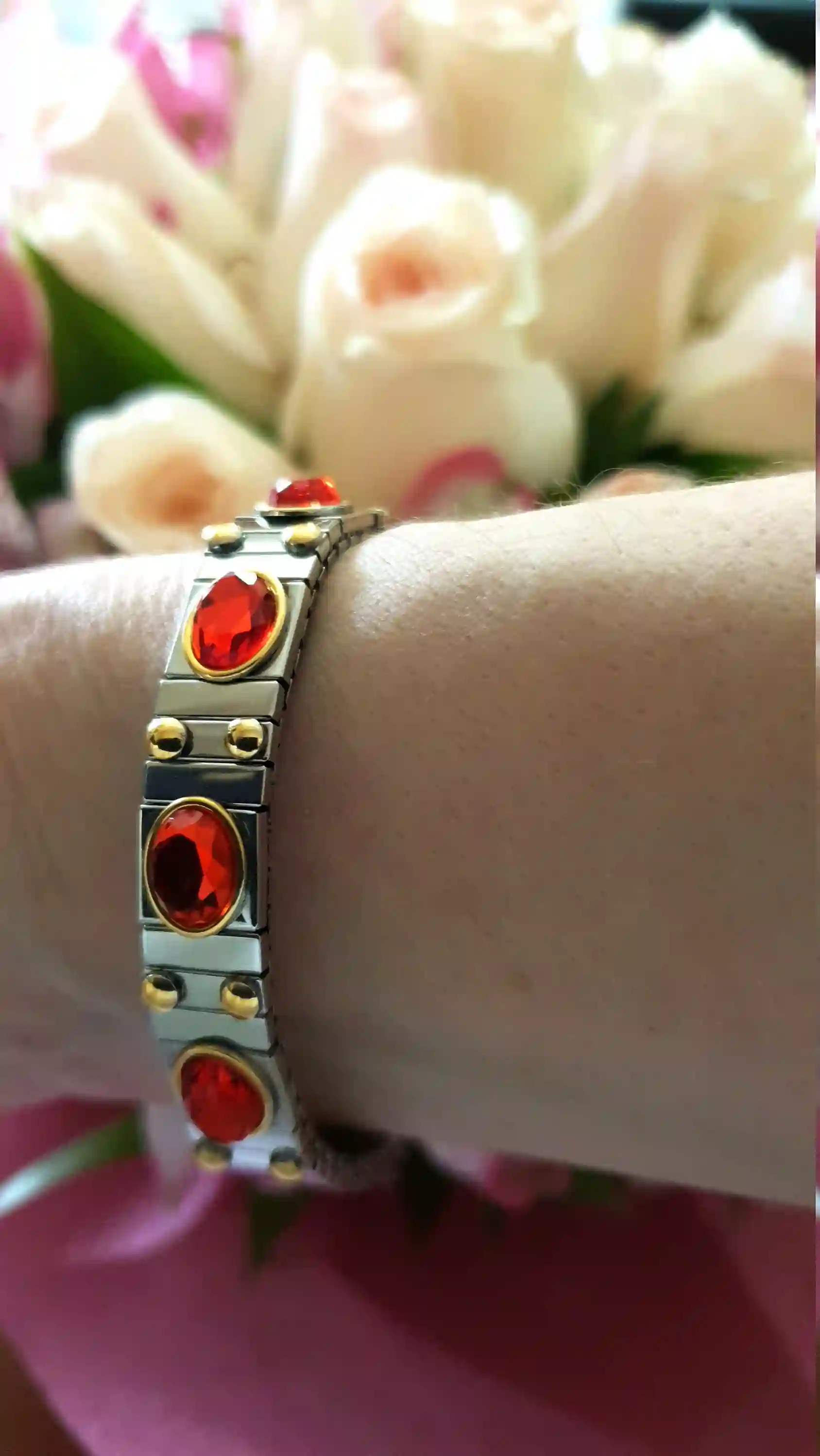 Valentine Bangle Bracelet RUBY Silver Bracelet Jewelry Gift Wife Mum Bridal July Birthstone/ New Mom Present SWAROVSKI Jewelry Gem HANDMADE 