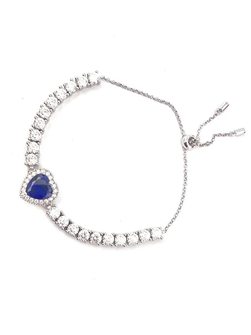 Handmade Heart Sapphire Diamond Bracelet, 18k White Gold Vermeil, 4.5ctw Certified Natural Sapphire by Pierre Lorren