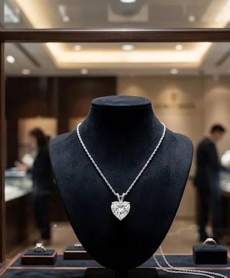 1.5 ctw Diamond Heart Pendant Necklace SOLID 18k White Gold Love Gift 18kt Solitaire Diamond Necklace Heart Jewelry Rope Chain Handmade