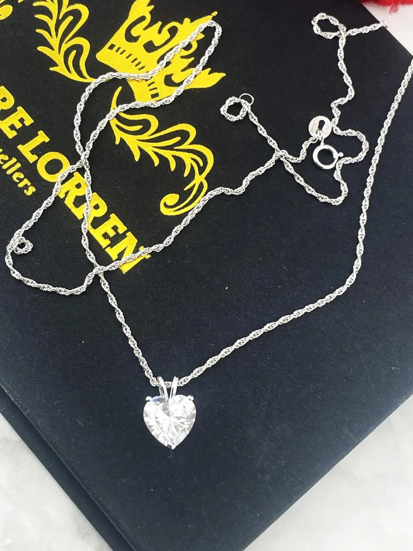 1.5 ctw Diamond Heart Pendant Necklace SOLID 18k White Gold Love Gift 18kt Solitaire Diamond Necklace Heart Jewelry Rope Chain Handmade