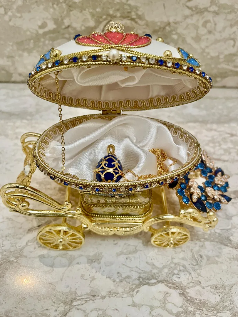 1996 Faberge Egg Musical Real Eggshell & Necklace Swarovski - Gold Daughter Wedding Gift for Bridal Shower Wreath Love Unity New Beginnings