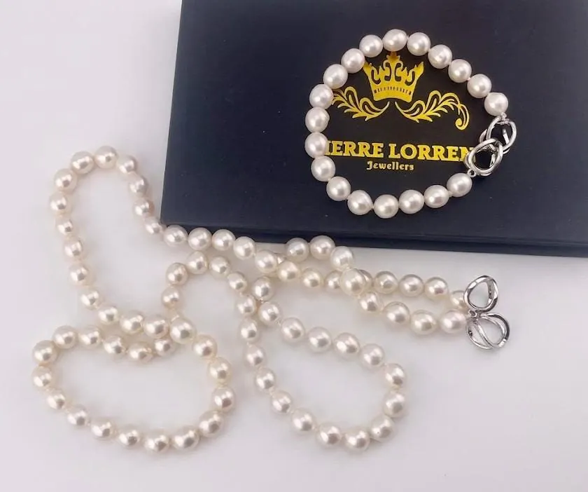One of a Kind Natural Pearl Necklace Bracelet SET Fine Jewelry Silk Hand Knotted Pearls 36