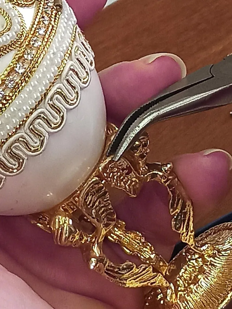 Vintage Guardian Angels Faberge Egg Music Box Real Eggshell, New Christian Mom, Austrian Crystals, Pure Gold Decor, Christianity Easter Gift.