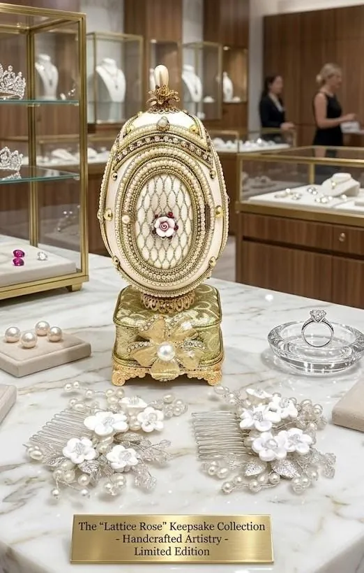 Antique 1988 Faberge Egg Music Box, 38th Anniversary gift for wife, 38-year-old birthday. Natural eggshell, pure gold decor, Swarovski - Handmade.