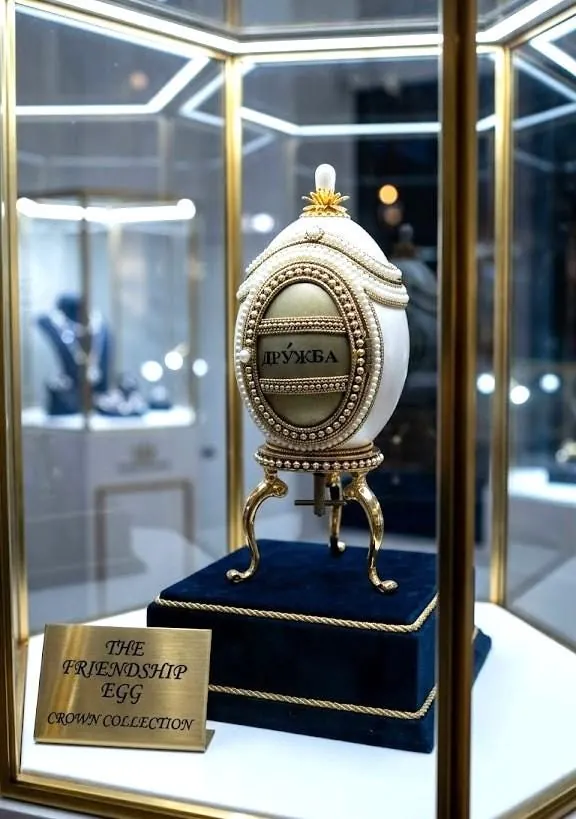 1990 Real Eggshell Faberge Musical Egg Pure Gold Decor Handcarved Silk Interior Fabergé-Style Egg Friendship Friend Gift for Someone Special