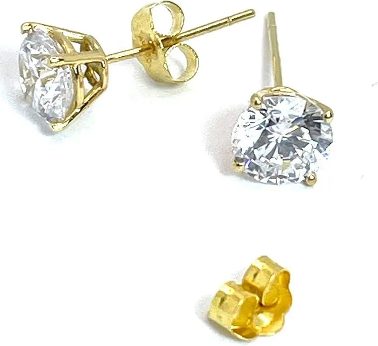 2 Carat Round Diamond Solitaire Studs, Solid 18k Yellow Gold Earrings