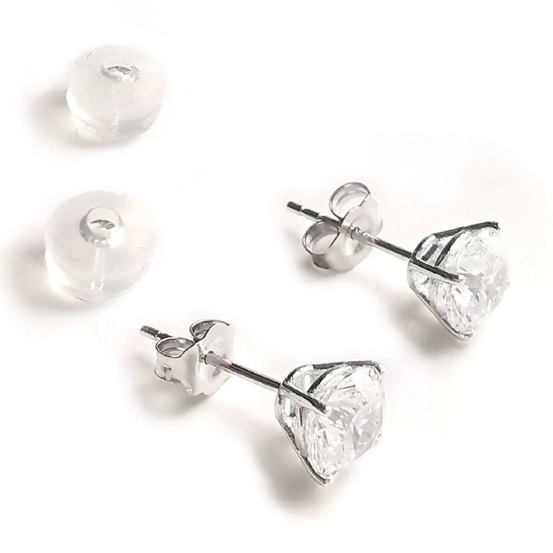 2 Carat Round Diamond Solitaire Studs, Solid 18k White Gold Earrings