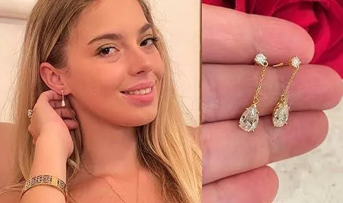 Solid 18k Yellow Gold Pear Cut Diamond Drop Earrings (2 ct TW) Certified