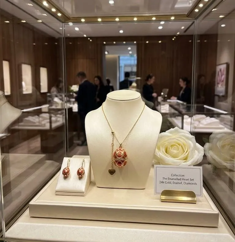 Handmade Faberge Egg Pendant Necklace Fabergé Egg Earrings Bracelet Ring Set: 18k Yellow Gold Jewelry Austrian Crystal Diamond Pierre Lorren