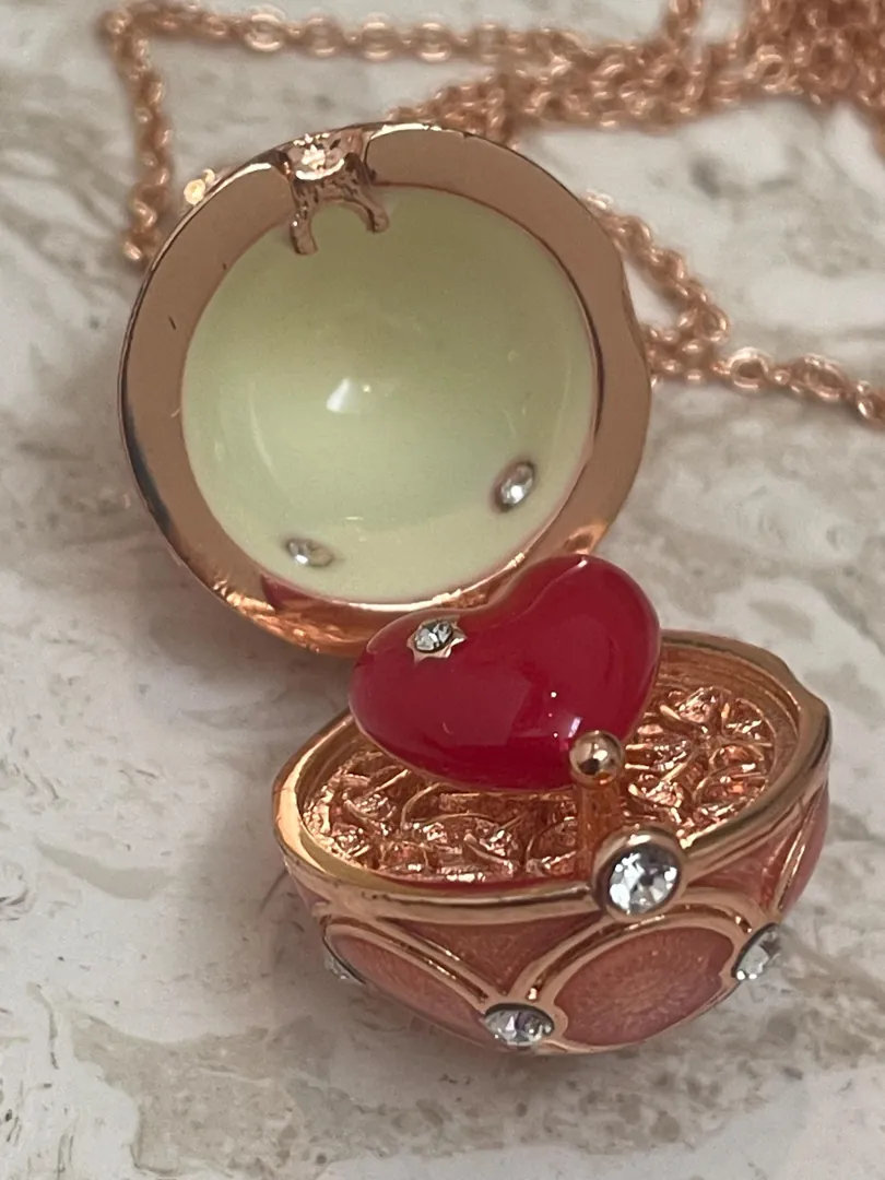 Pink Fabergé Egg Jewelry Set: Fabergé Egg Pendant Necklace, Bracelet, Earrings, Handmade 18k Vermeil, Austrian Crystal, Diamond by Pierre Lorren.