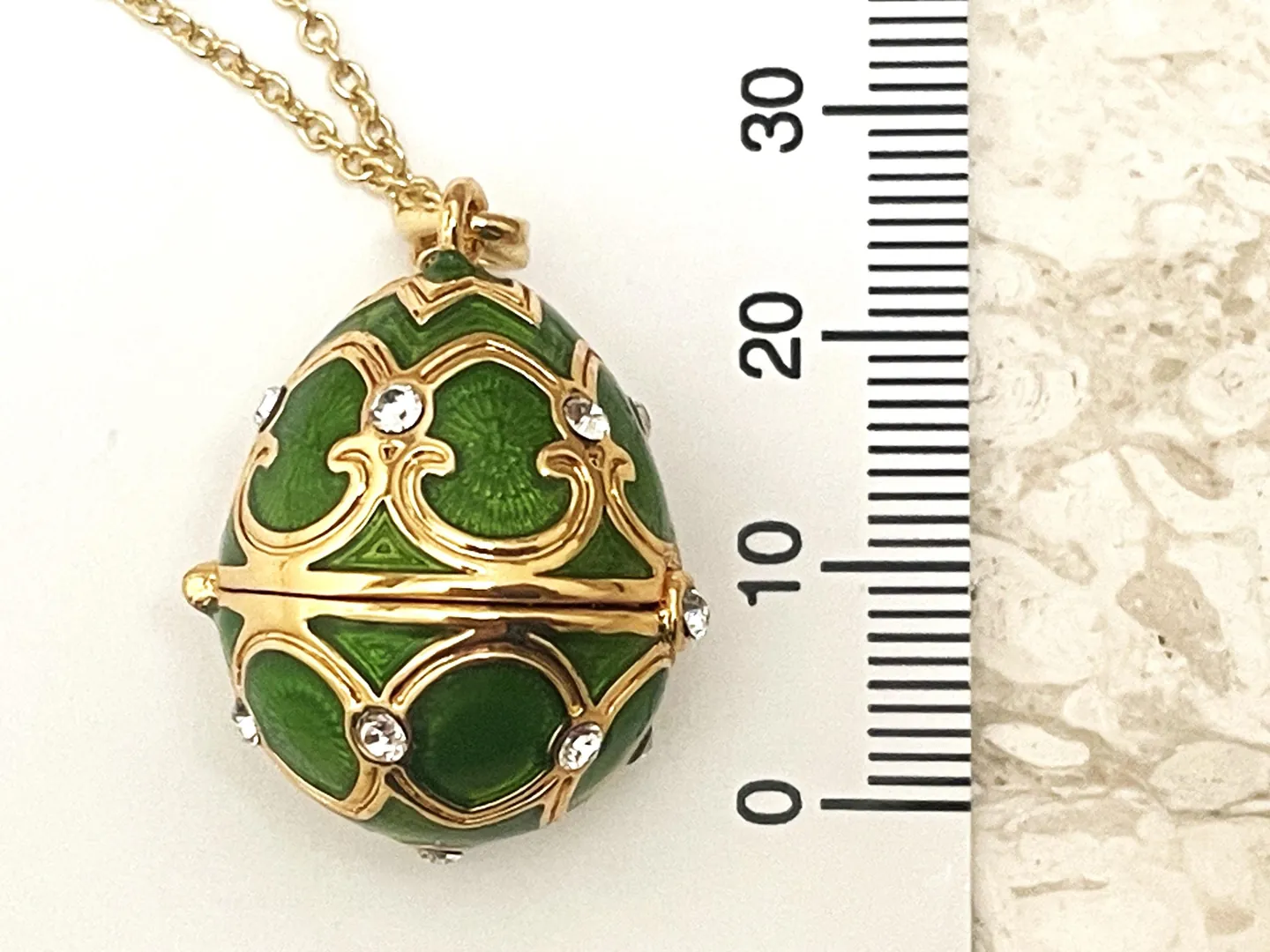 Handmade Faberge Egg Pendant Necklace, Bracelet, Ring, Fabergé Egg Earrings Set: 18k Yellow Gold Jewelry, Austrian Crystal, Diamonds, PierreLorren.