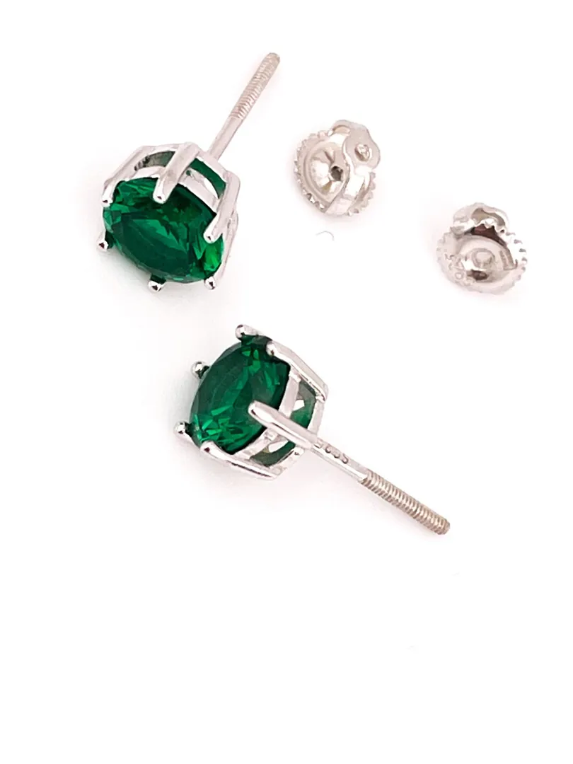 2ct Genuine Emerald Stud Earrings - Green Emerald Solitaire Gemstone Earrings - Handmade Emerald Earrings - Emerald Jewelry Handmade