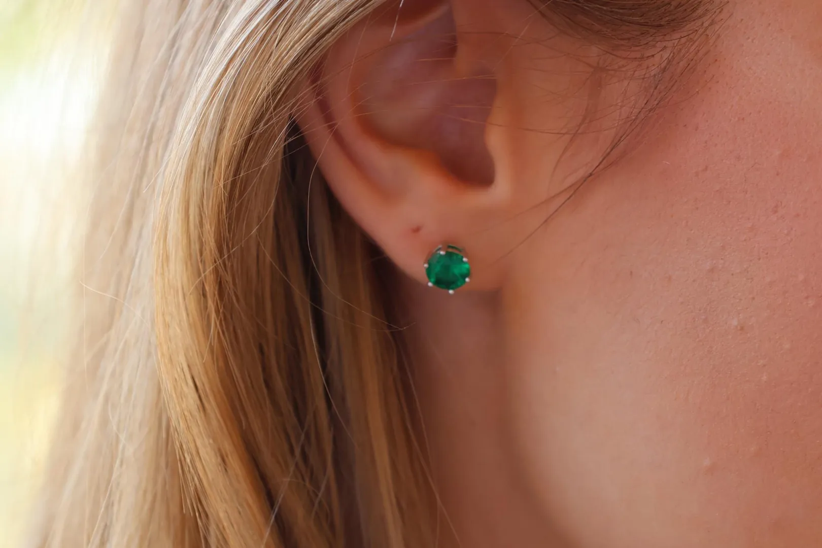 2ct Genuine Emerald Stud Earrings - Green Emerald Solitaire Gemstone Earrings - Handmade Emerald Earrings - Emerald Jewelry Handmade