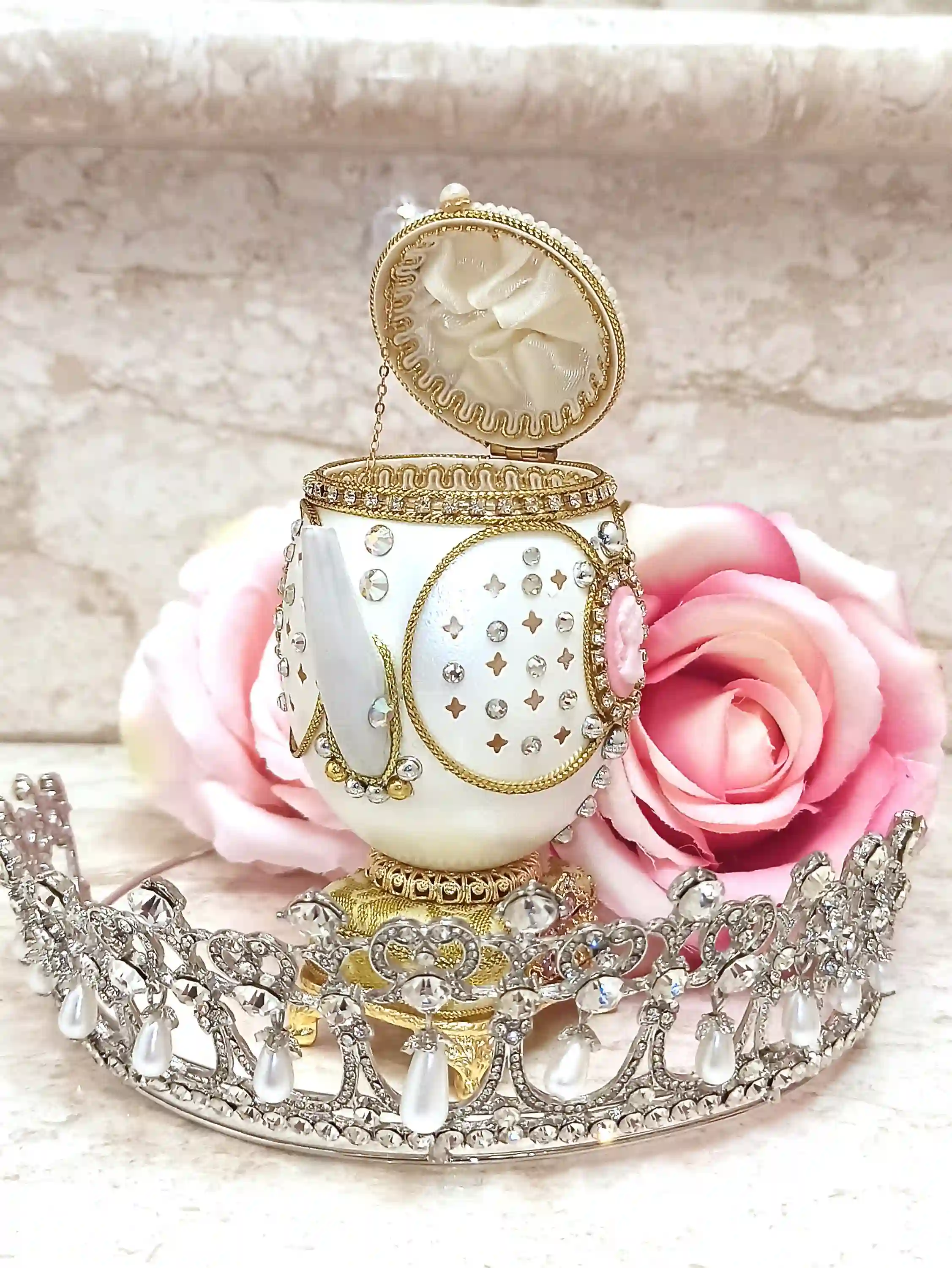 FABERGE-Style Egg Ornaments Queen of Hearts Lady Diana TIARA & Silver Commemorative COIN Royal family Princess of Wales Tea Pot Faberge egg style 
