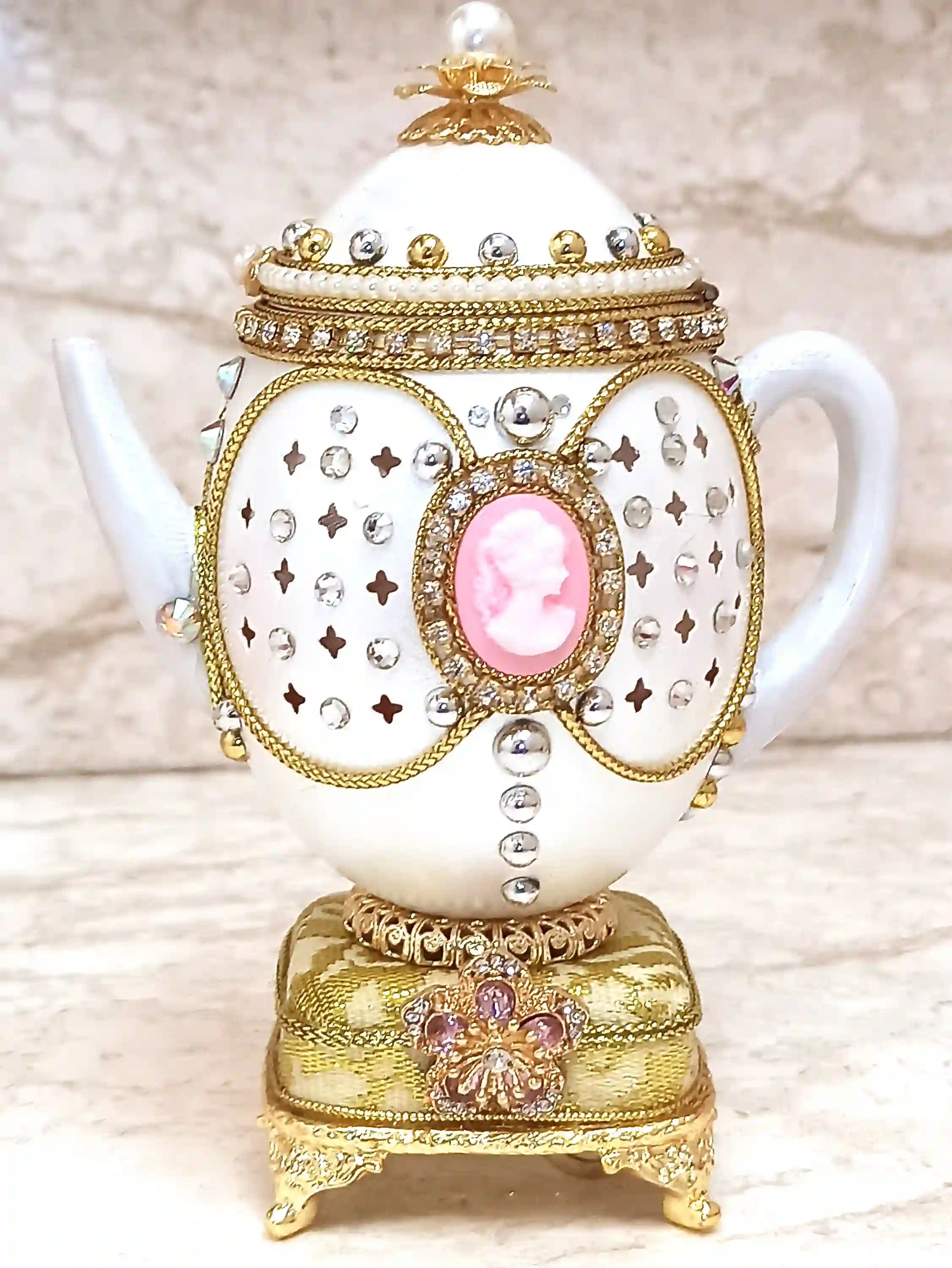 FABERGE-Style Egg Ornaments Queen of Hearts Lady Diana TIARA & Silver Commemorative COIN Royal family Princess of Wales Tea Pot Faberge egg style 