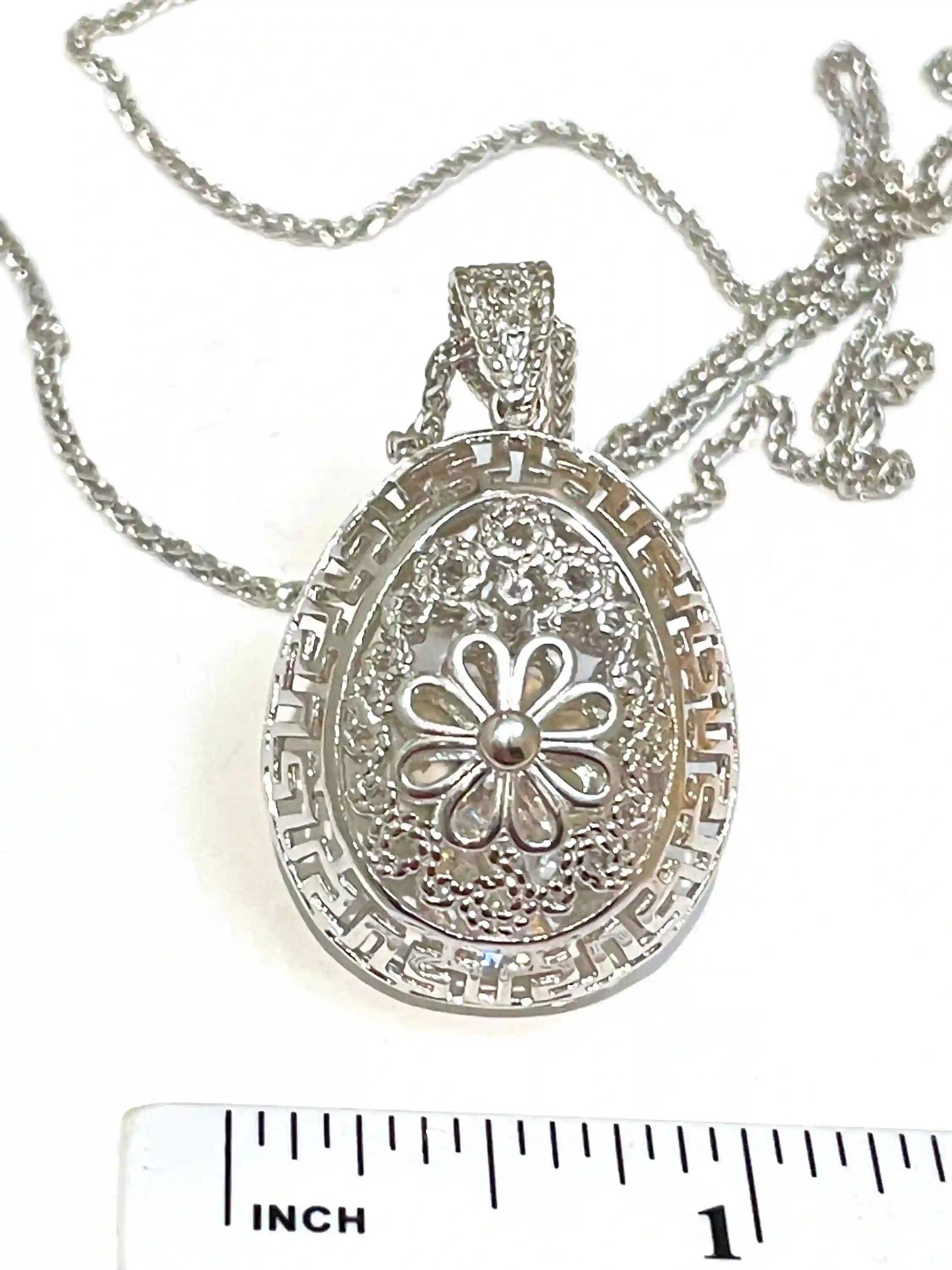 Imperial Faberge style Jewelry, 3 carat Diamond Necklace, Faberge Egg Necklace, Solid Sterling Silver Egg Pendant Necklace, 23