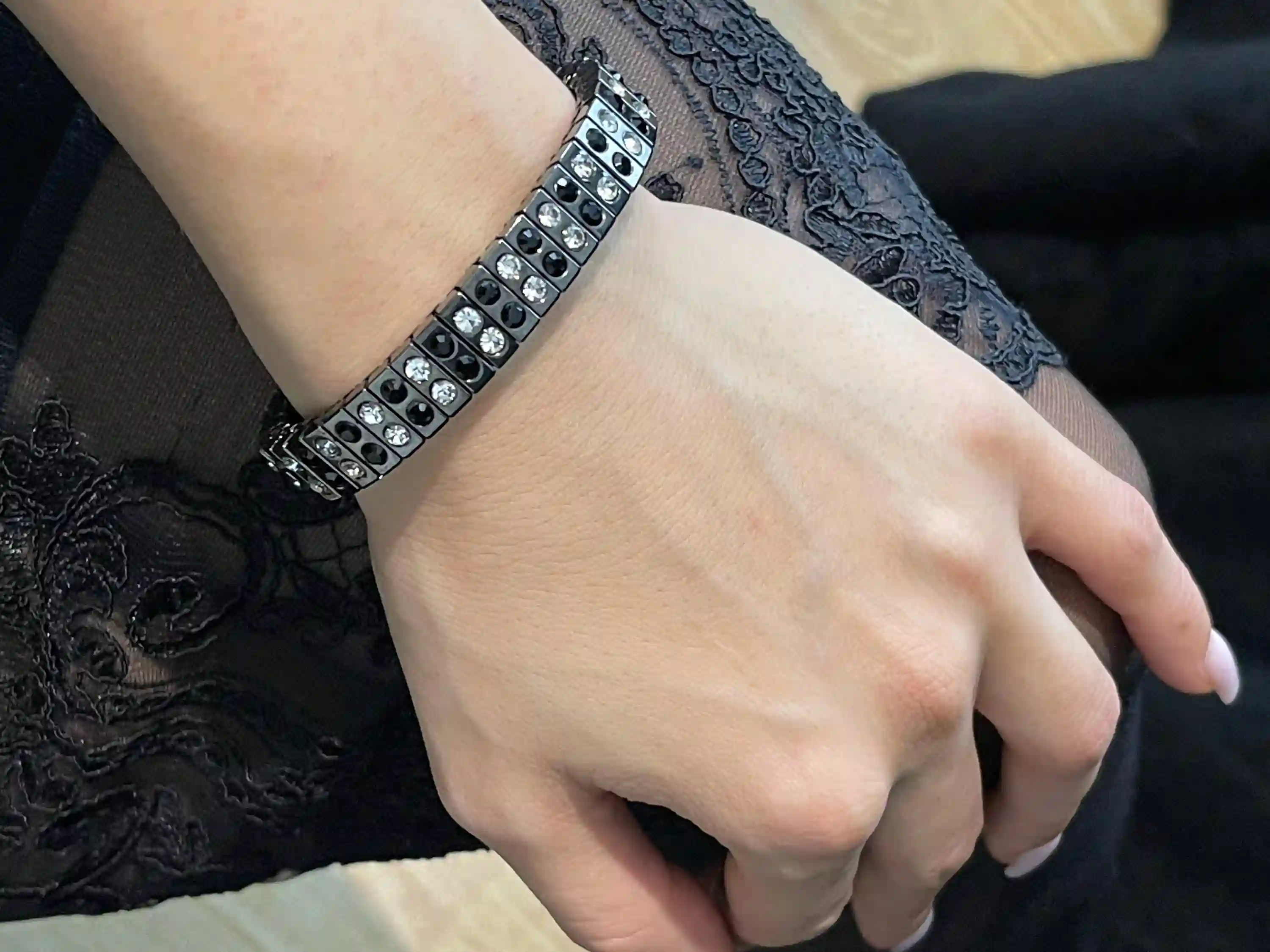 Gunmetal SWAROVSKI Bracelet for women Birthday Jewelry gift for her 4ct HANDMADE DIAMOND Glamorous Jewelry Elegant bracelet for girlfriend 