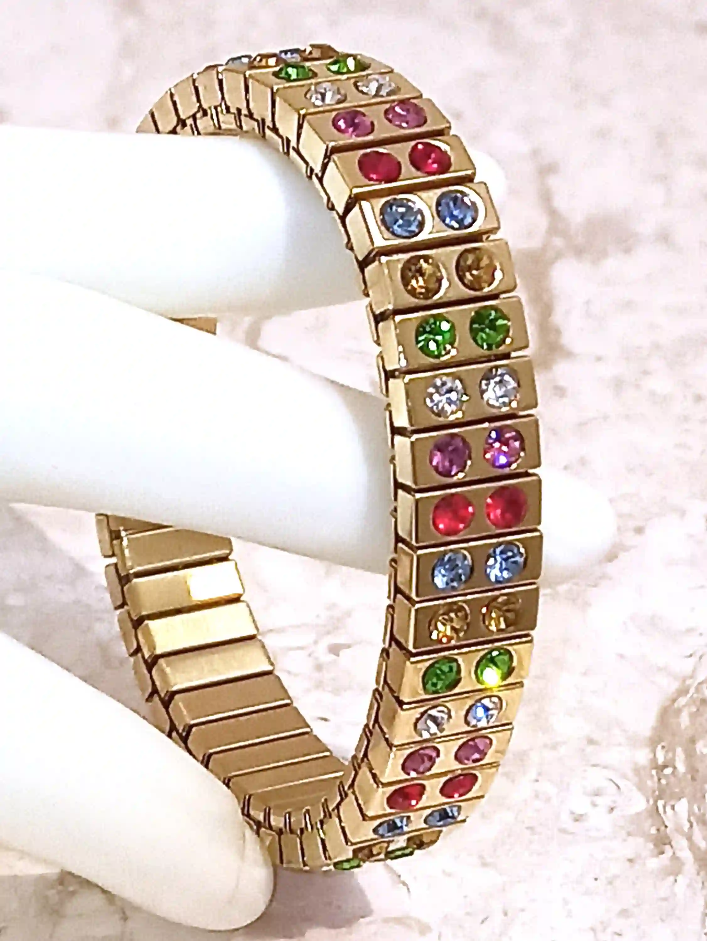 Gemstone Jewelry, 24k GOLD Bracelet, Gift for Her, 96 HANDSET Swarvoski Crystal, HANDMADE Jewelry, Rainbow Bracelet, October Birthstone, 2ct 