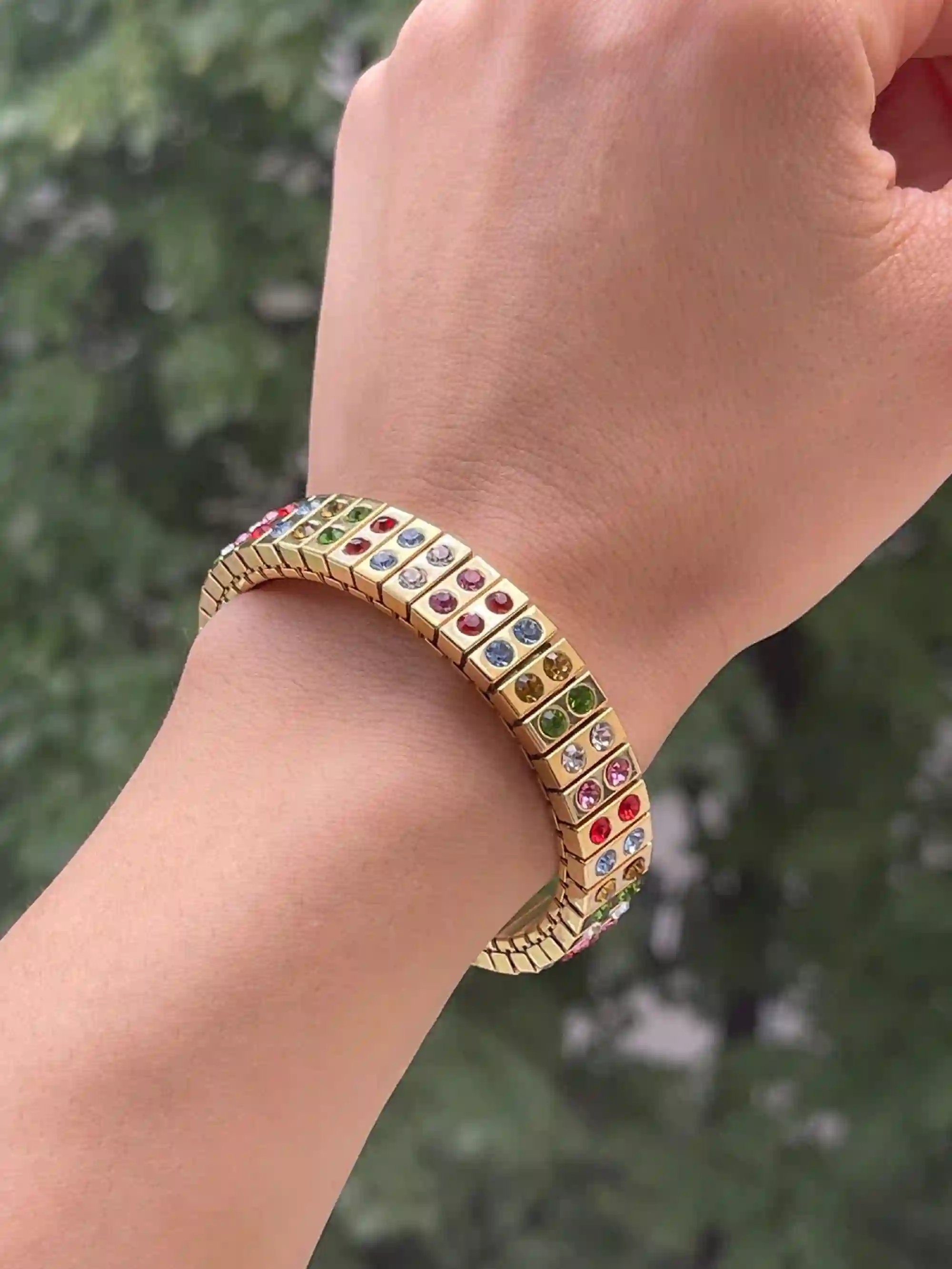 Gemstone Jewelry, 24k GOLD Bracelet, Gift for Her, 96 HANDSET Swarvoski Crystal, HANDMADE Jewelry, Rainbow Bracelet, October Birthstone, 2ct 