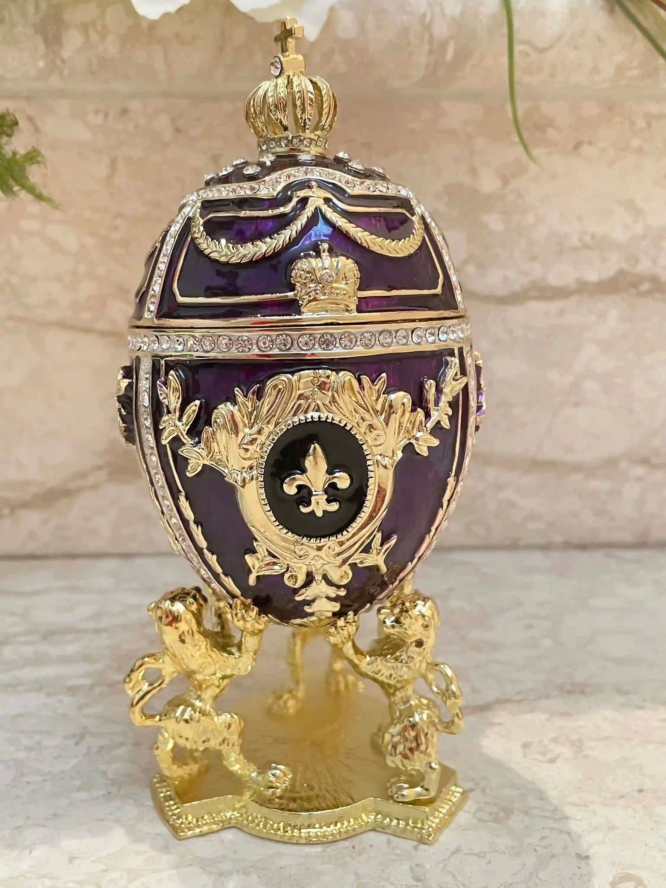 5* Designer Birthstone Amethyst Faberge Egg style Fabrege Egg 300 Swarovskis HANDSET Faberge Birthstone Birthday gift for women 24k HANDMADE 
